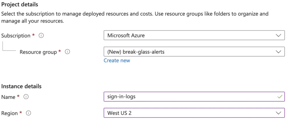 Creating Log Analytics workspace